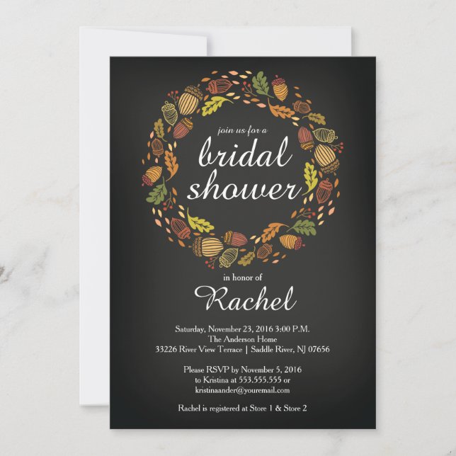 Contemporary Fall Wreath Bridal Shower Invitation (Front)