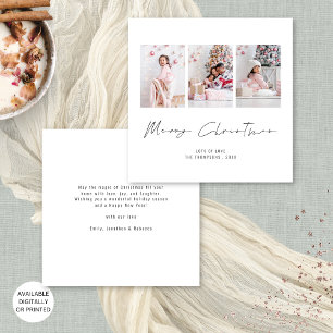 Contemporary Family 3 Photos Merry Christmas Holiday Card