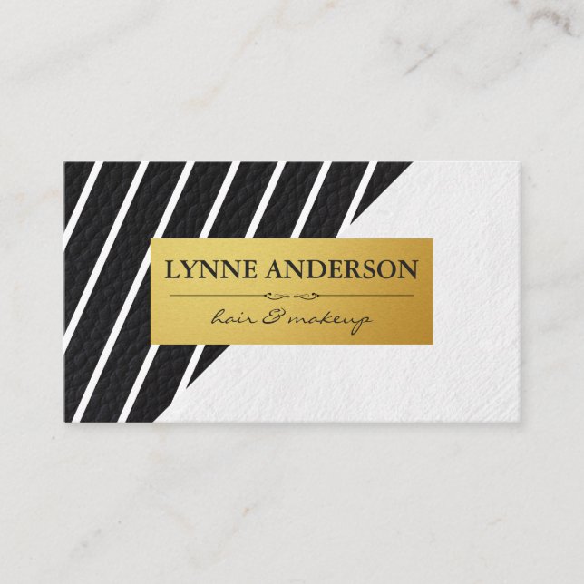 Contemporary Faux Leather White Stripes Business Card (Front)