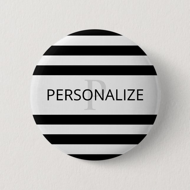 Contemporary Faux Silver Ombre Stripes & Black 6 Cm Round Badge (Front)