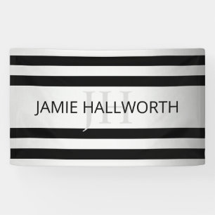 Contemporary Faux Silver Ombre Stripes & Black Banner
