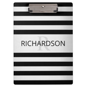 Contemporary Faux Silver Ombre Stripes & Black Clipboard