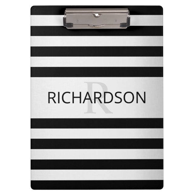 Contemporary Faux Silver Ombre Stripes & Black Clipboard (Front)