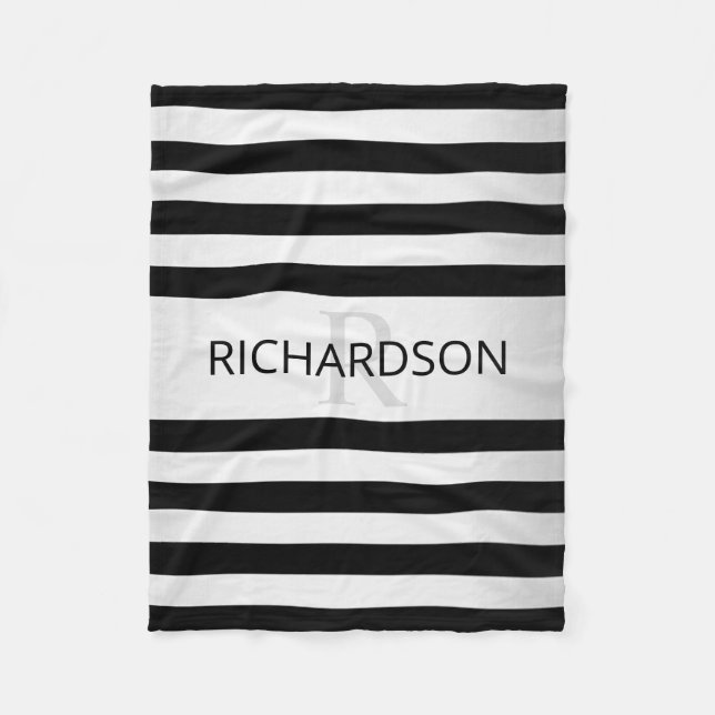 Contemporary Faux Silver Ombre Stripes & Black Fleece Blanket (Front)