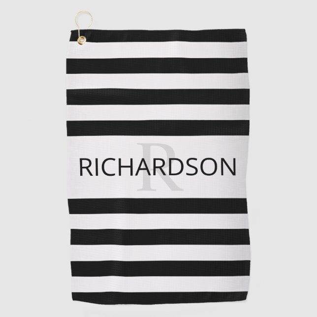Contemporary Faux Silver Ombre Stripes & Black Golf Towel (Front)