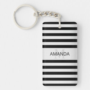 Contemporary Faux Silver Ombre Stripes & Black Key Ring