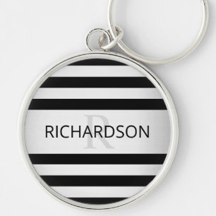 Contemporary Faux Silver Ombre Stripes & Black Key Ring