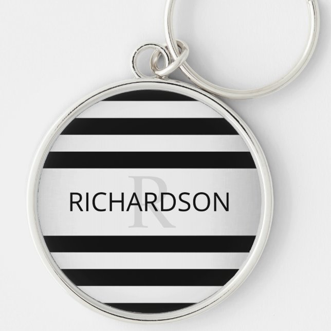 Contemporary Faux Silver Ombre Stripes & Black Key Ring (Front)