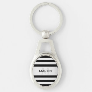 Contemporary Faux Silver Ombre Stripes & Black Key Ring