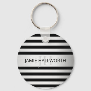 Contemporary Faux Silver Ombre Stripes & Black Key Ring