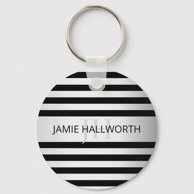 Contemporary Faux Silver Ombre Stripes & Black Key Ring (Front)