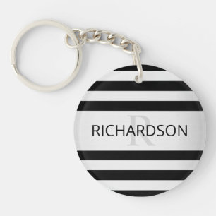 Contemporary Faux Silver Ombre Stripes & Black Key Ring