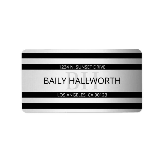 Contemporary Faux Silver Ombre Stripes & Black Label (Front)