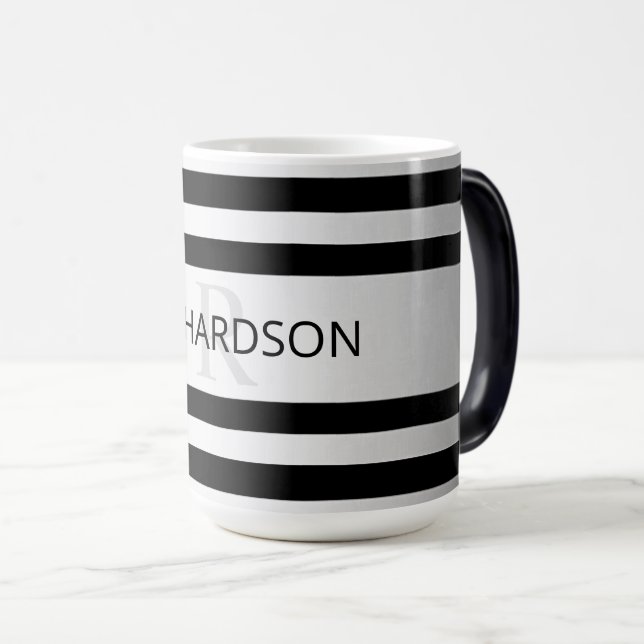 Contemporary Faux Silver Ombre Stripes & Black Magic Mug (Front Right)