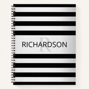 Contemporary Faux Silver Ombre Stripes & Black Notebook