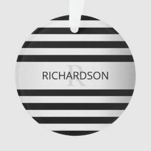 Contemporary Faux Silver Ombre Stripes & Black Ornament