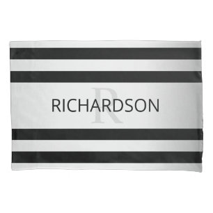 Contemporary Faux Silver Ombre Stripes & Black Pillowcase