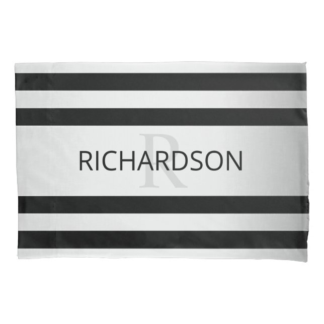 Contemporary Faux Silver Ombre Stripes & Black Pillowcase (Front-Left)