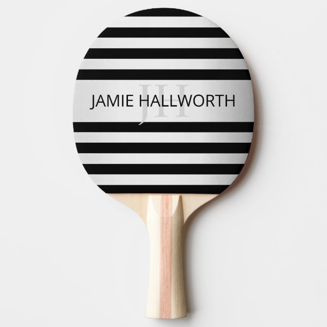 Contemporary Faux Silver Ombre Stripes & Black Ping Pong Paddle (Front)