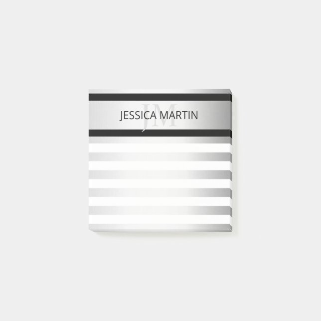 Contemporary Faux Silver Ombre Stripes & Black Post-it Notes (Front)