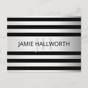 Contemporary Faux Silver Ombre Stripes & Black Postcard
