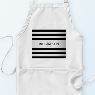 Contemporary Faux Silver Ombre Stripes & Black Standard Apron