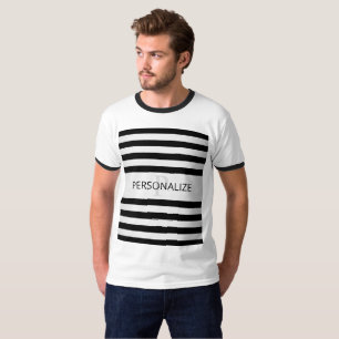 Contemporary Faux Silver Ombre Stripes & Black T-Shirt
