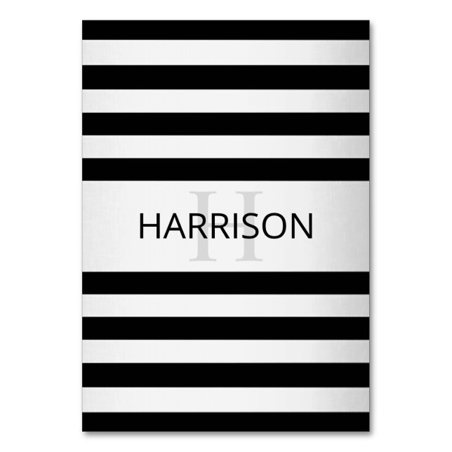 Contemporary Faux Silver Ombre Stripes & Black Table Number (Front)