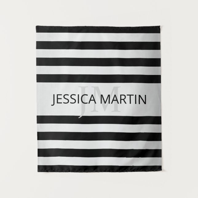 Contemporary Faux Silver Ombre Stripes & Black Tapestry (Front)