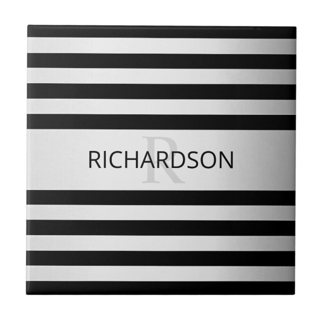 Contemporary Faux Silver Ombre Stripes & Black Tile (Front)