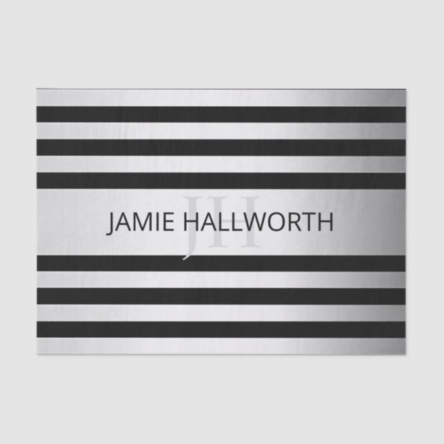 Contemporary Faux Silver Ombre Stripes & Black Tissue Paper (Front)