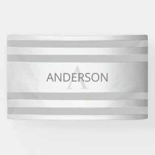 Contemporary Faux Silver Ombre Stripes & Grey Banner