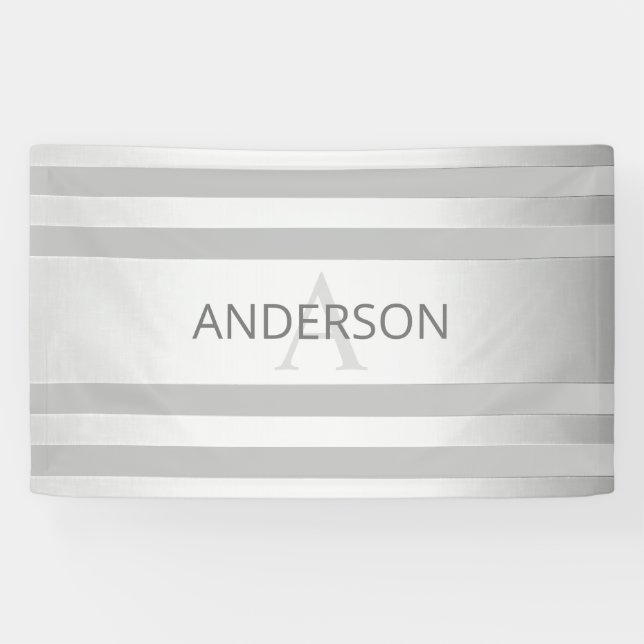 Contemporary Faux Silver Ombre Stripes & Grey Banner (Horizontal)
