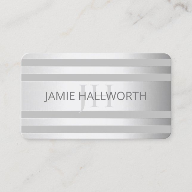 Contemporary Faux Silver Ombre Stripes & Grey Business Card (Front)