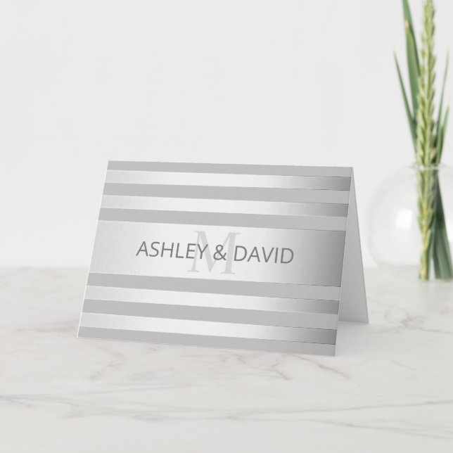 Contemporary Faux Silver Ombre Stripes & Grey Card (Front)