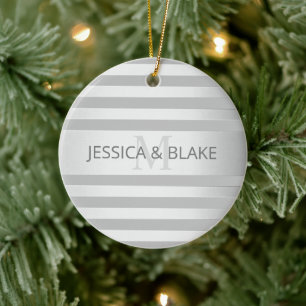 Contemporary Faux Silver Ombre Stripes & Grey Ceramic Tree Decoration