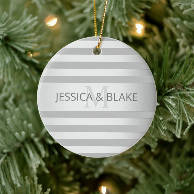 Contemporary Faux Silver Ombre Stripes & Grey Ceramic Tree Decoration (Tree)