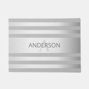 Contemporary Faux Silver Ombre Stripes & Grey Doormat