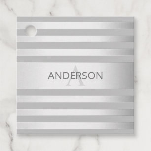Contemporary Faux Silver Ombre Stripes & Grey Favour Tags
