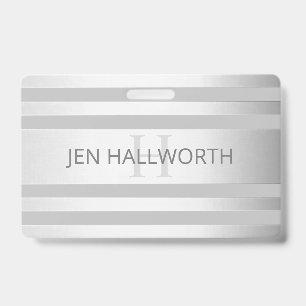 Contemporary Faux Silver Ombre Stripes & Grey ID Badge