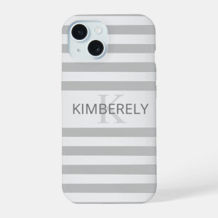 Contemporary Faux Silver Ombre Stripes & Grey iPhone 15 Case