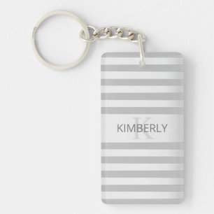 Contemporary Faux Silver Ombre Stripes & Grey Key Ring