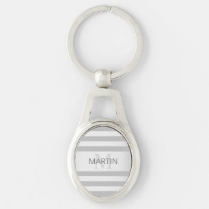 Contemporary Faux Silver Ombre Stripes & Grey Key Ring