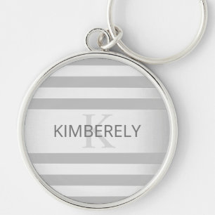 Contemporary Faux Silver Ombre Stripes & Grey Key Ring