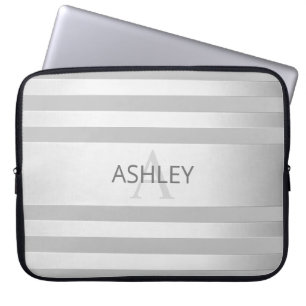 Contemporary Faux Silver Ombre Stripes & Grey Laptop Sleeve