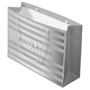 Contemporary Faux Silver Ombre Stripes & Grey Large Gift Bag