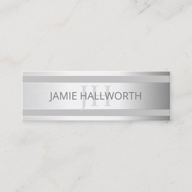 Contemporary Faux Silver Ombre Stripes & Grey Mini Business Card (Front)