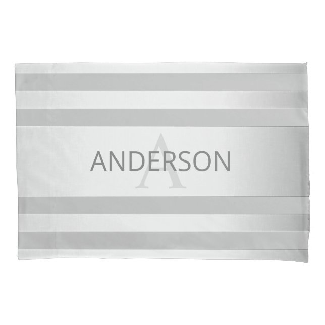 Contemporary Faux Silver Ombre Stripes & Grey Pillowcase (Front-Left)