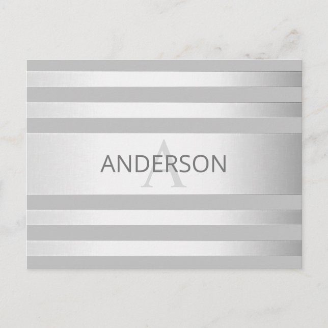 Contemporary Faux Silver Ombre Stripes & Grey Postcard (Front)