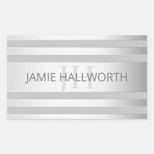 Contemporary Faux Silver Ombre Stripes & Grey Rectangular Sticker